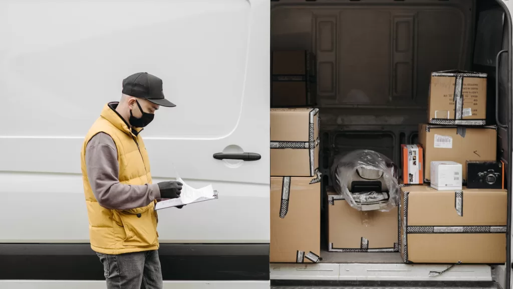 Image of a person checking cargo in a truck to denote part load transport services